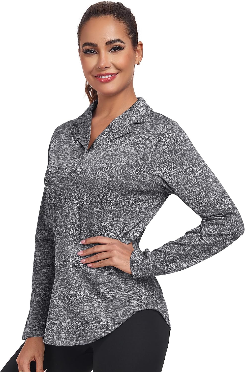 Women's Long Sleeve V Neck Golf Polo Shirt Lapel Collar Tennis Workout Sports Top