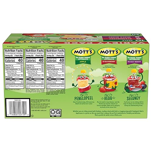 Miniatura 2 de Mott's Paquete variado de puré de manzana sin azúcar añadido, 3 sabores  manzana, fresa y bayas mixtas, hecho de fruta real, sin sabores