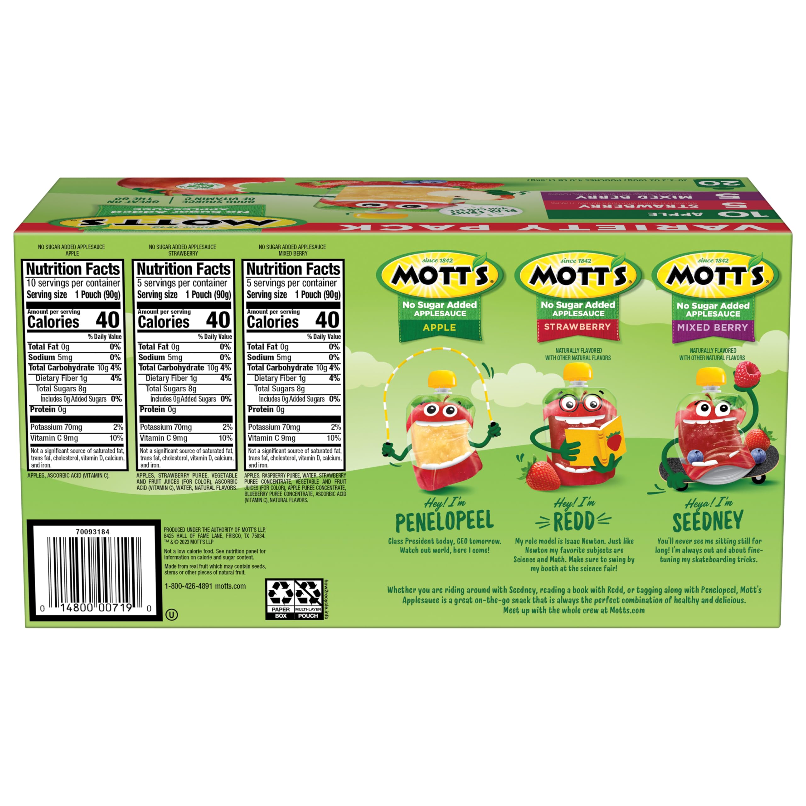 Motts No Sugar Added Applesauce Variety Pack 3 Flavors Apple Strawberry Mixed Berry Made from Real Fruit No — view 2