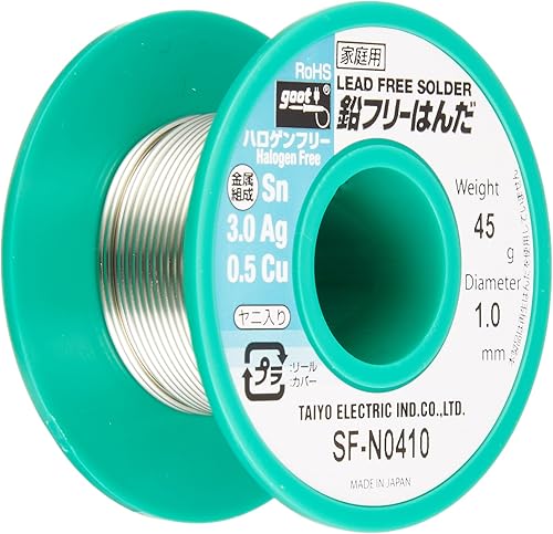 Miniatura 1 de Goot SF-N0410 Halogen Free Lead Free Solder, 0.04 inch (1.0 mm), 96.5% Tin, 3% Silver, 0.5% Copper, 1.6 oz (45 g) Reel Spool, With Tin,