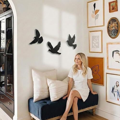 Miniatura 2 de Arte de pared de metal, decoración de pájaros, decoración de pared de metal, letrero de pájaros para interiores y exteriores (juego de 3)