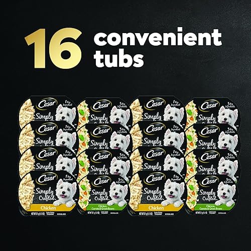 Miniatura 3 de CESAR Simply Crafted - Paquete variado de comida húmeda para perros adultos, pollo y pollo, zanahorias y judías verdes, 1.3 onzas (paquete de 16)