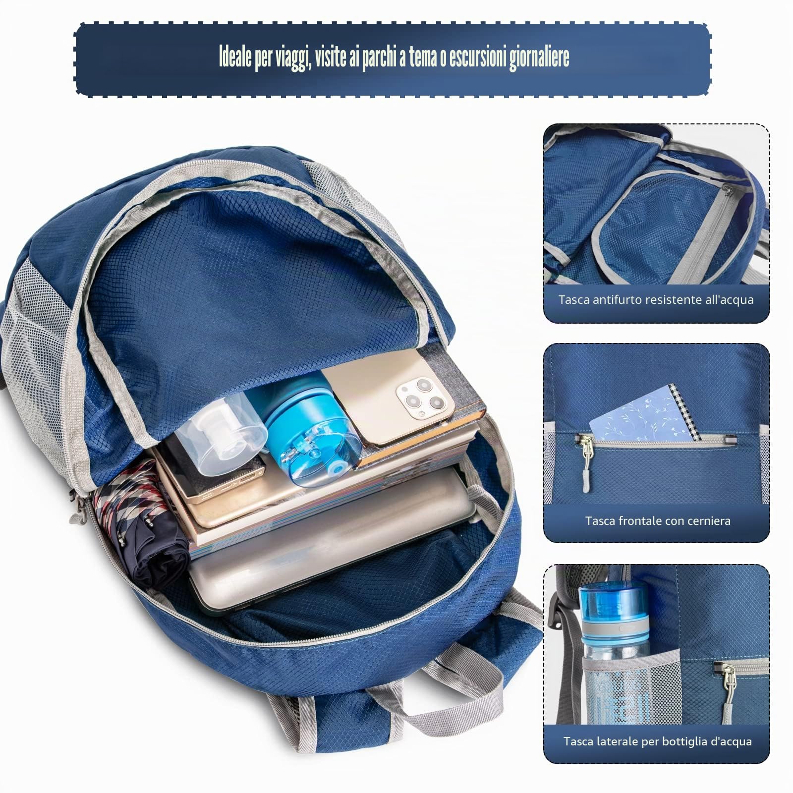 ZOMAKE Zaino Pieghevole Ultraleggero - Zaini Ripiegabile Zainetto Piccolo 20L,Packable Backpack Da Trekking Per Donna Uomo Viaggio Campeggio Città Sportivo