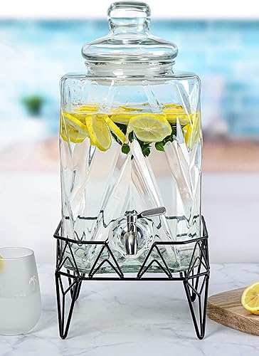 Miniatura 6 de Glacial Ice Design - Dispensador de bebidas de vidrio con espita SS y soporte, 2.5 galones