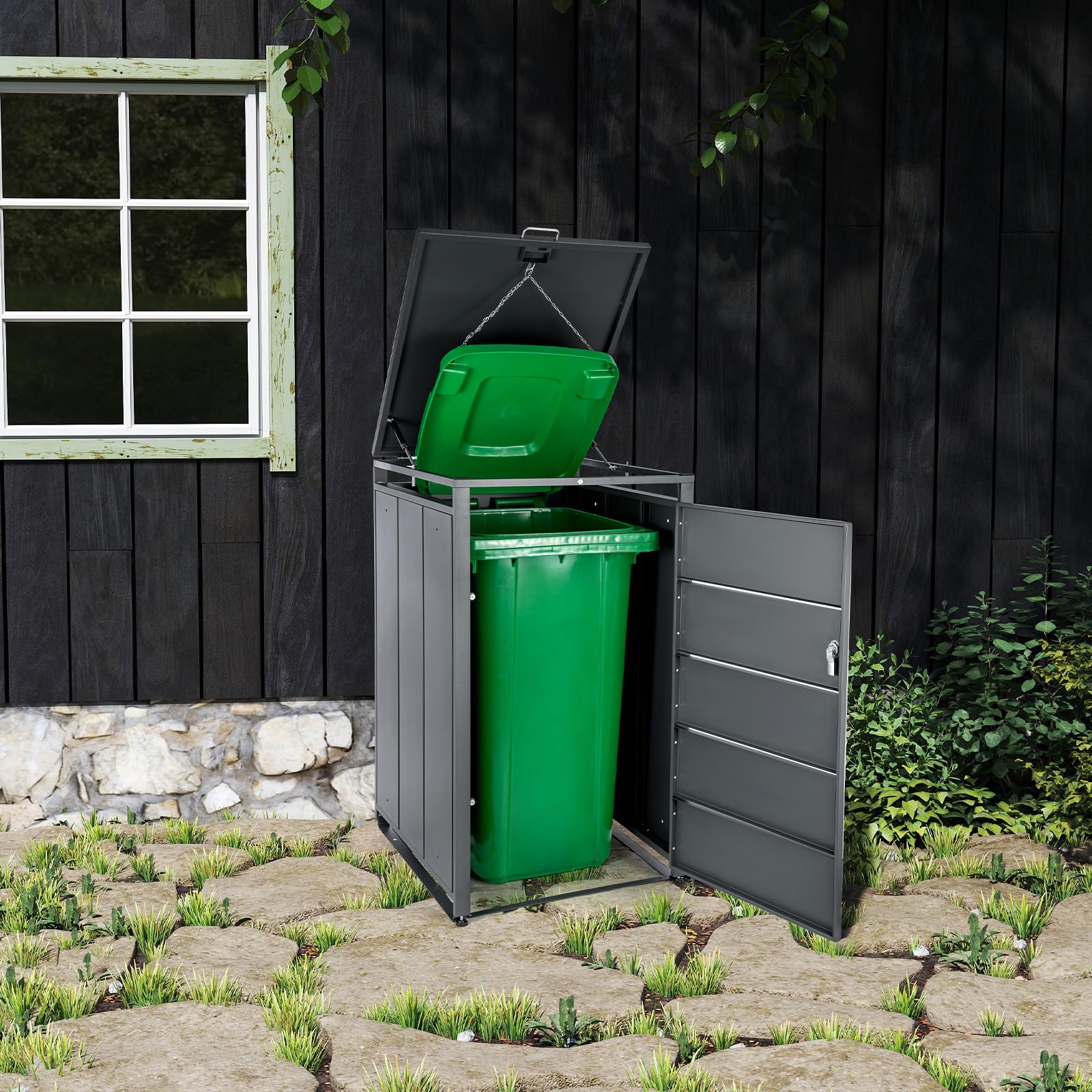 3er Mülltonnenbox für 240L Tonnen Müllcontainer für 3 Mülltonnenverkleidung mit Verschließbare Klappe abschließbar wetterfest Müllbox Tonnenhaus Abfallbox Abfallbehälter Gerätebox für Garten Einfahrt