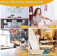 Vista 6 de Betterhood Banco de trabajo ajustable resistente de 48 pulgadas para garaje, mesa de taller de madera de caucho con almohadillas de goma, estación