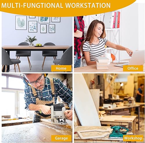 Miniatura 6 de Betterhood Banco de trabajo ajustable resistente de 48 pulgadas para garaje, mesa de taller de madera de goma con almohadillas de goma, estación de