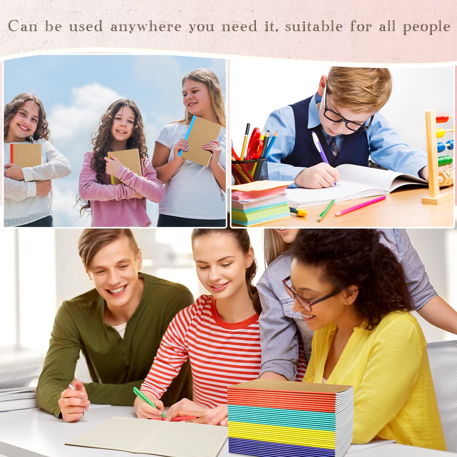 150 Stück A5 Kraft-Notizbücher, 60 Seiten, weicher Einband, Kompositionsnotizbücher, liniert, Reisetagebücher für Reisende, Studenten, Klassenzimmer, Zuhause, Büro, Schulbedarf, 15 x 21 cm (bunt)