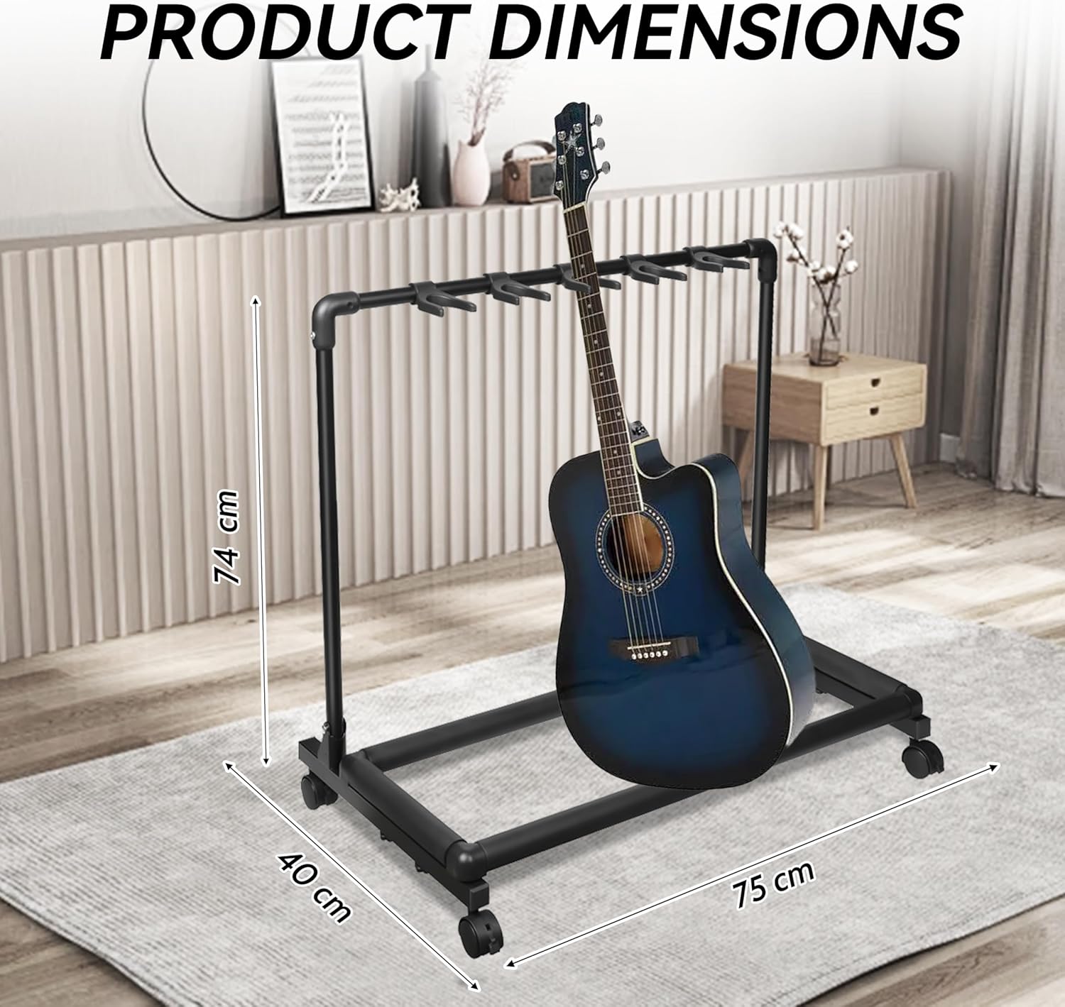 AZOR 5 Multi Guitar Stand Rack with Wheels, Foldable Design 5 Holder Multiple Guitar Rack for Acoustic Electric Guitar, Bass, Soft Cushioning Sponge Protects Your Instruments
