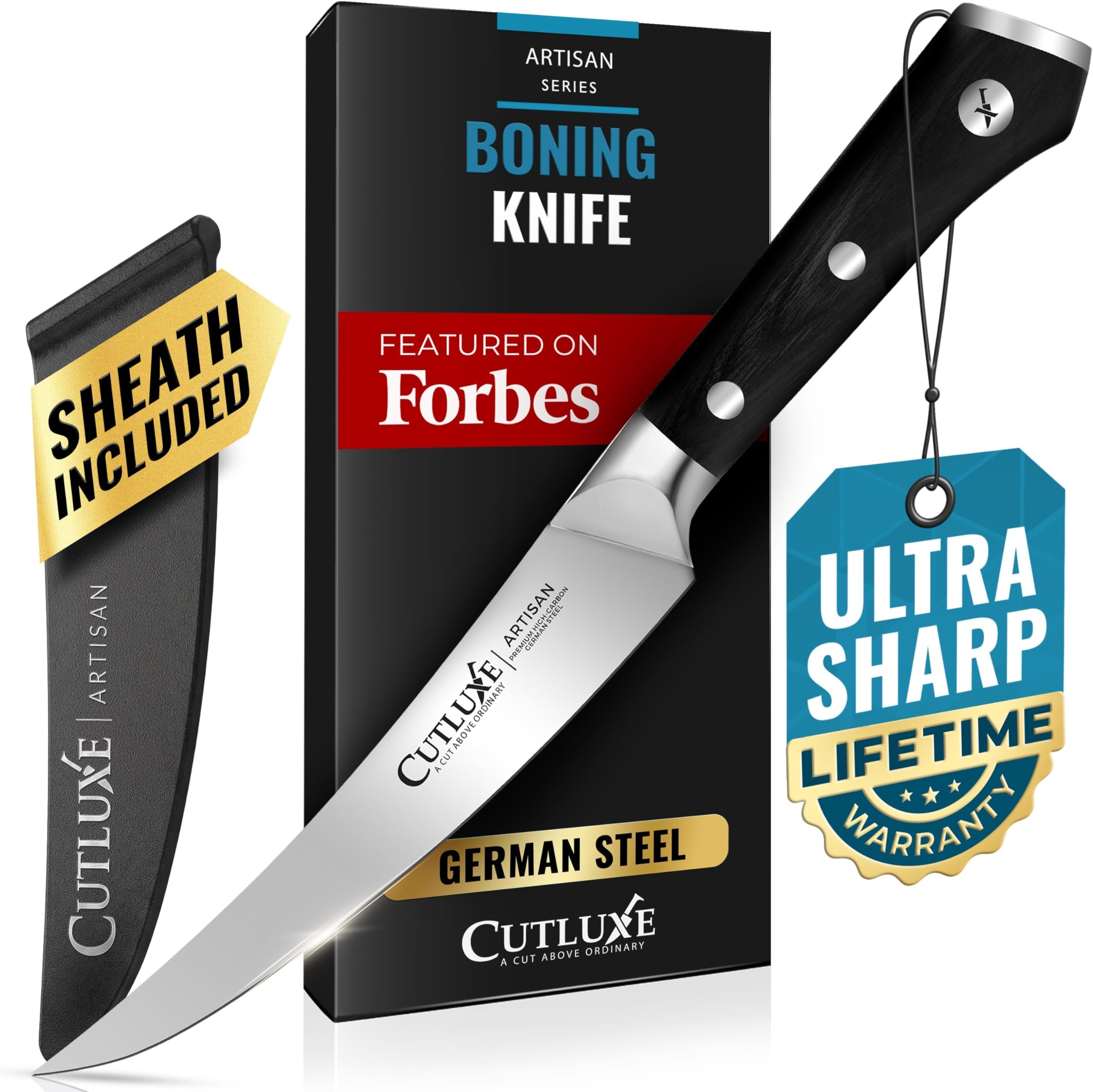 Curved Boning Knife โ 6" Boning Knife for Meat Cutting, Fillet Knifeโ High Carbon German Steel, Full Tang & Ergonomic Handle Design โ Artisan Series