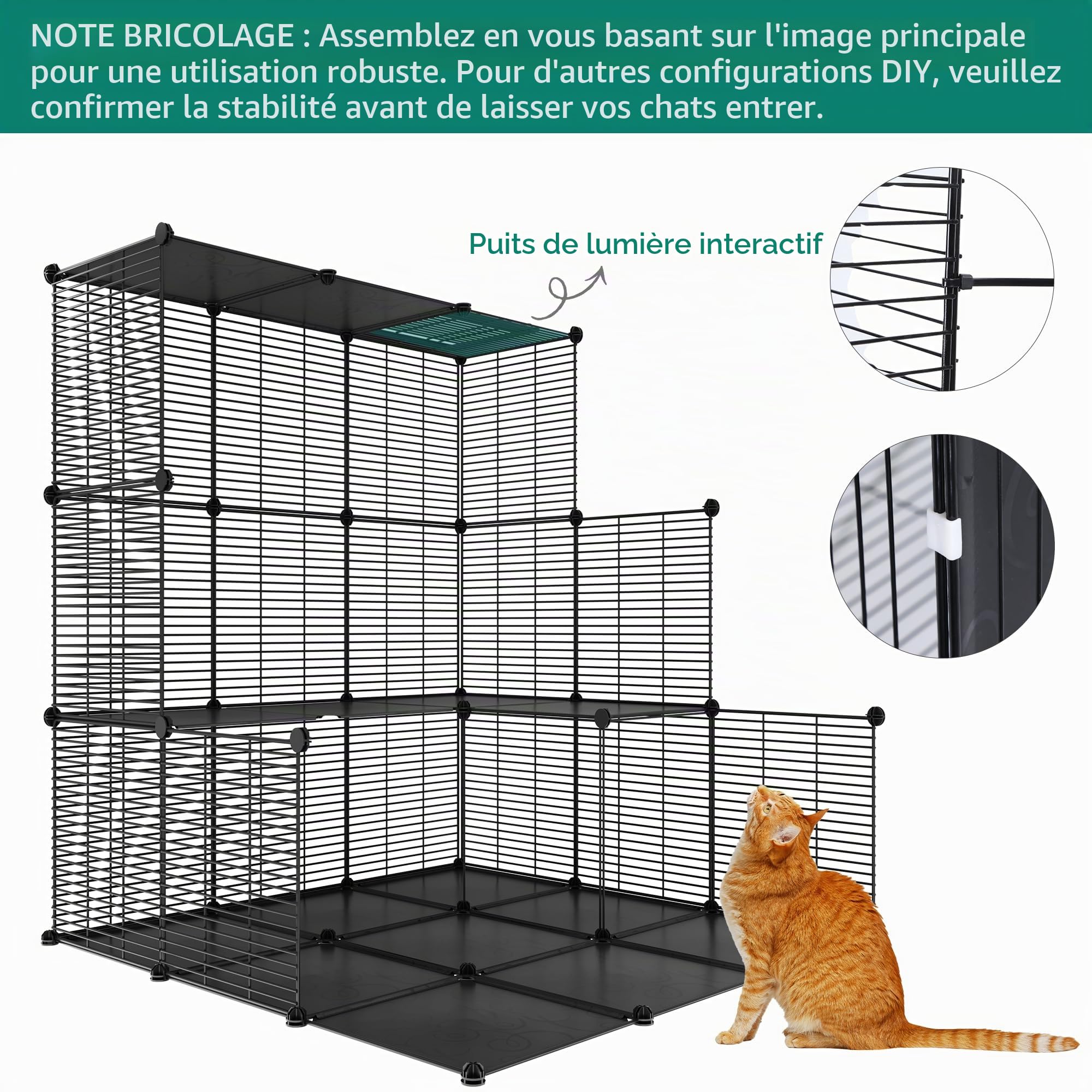 YITAHOME Grande Cage pour Chat à 4 Niveaux, Enclos pour Chats avec Hamac Amovible, Chenils Intérieur/Extérieur, Métal Amovible, Clôture pour Petits Animaux pour 1 à 4 Chats, 105 x 105 x 140 cm