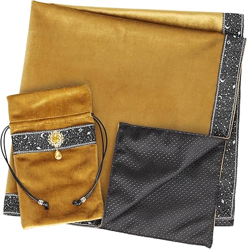 Miniatura 1 de Bolsa de cartas de tarot, mantel de adivinación, encaje de río estrella, parte inferior de partículas de terciopelo grueso con bolsa de tarot (negro)
