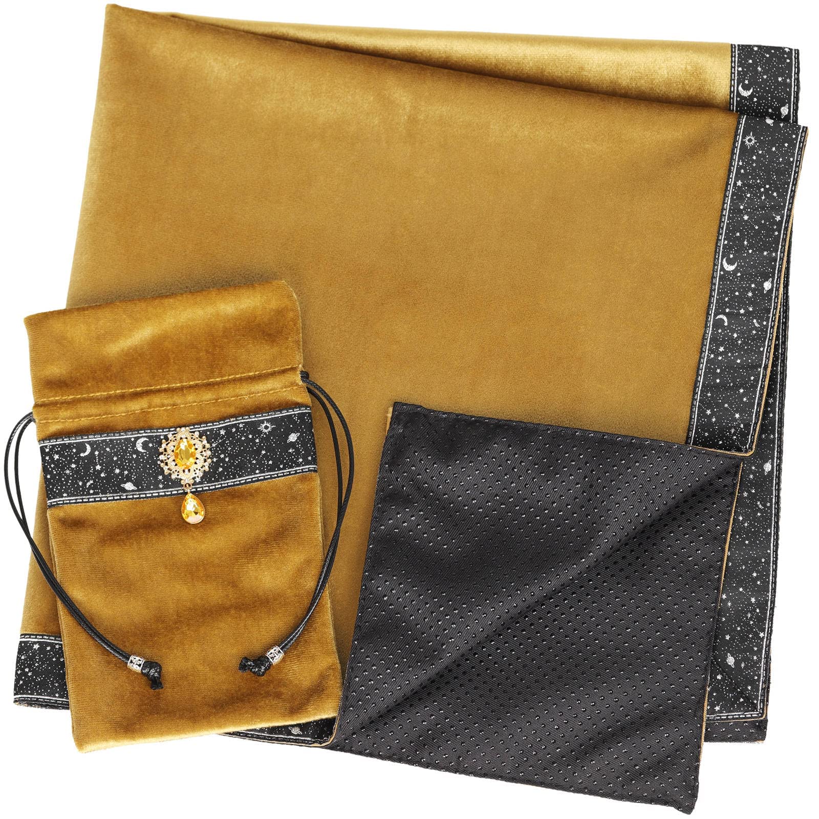 DOARLUO 타로카드 백 점술 테이블 천 스타 리버 레이스 두꺼운 벨벳 백 파티클 바닥 타로 파우치(골드)-Freehip.co.kr