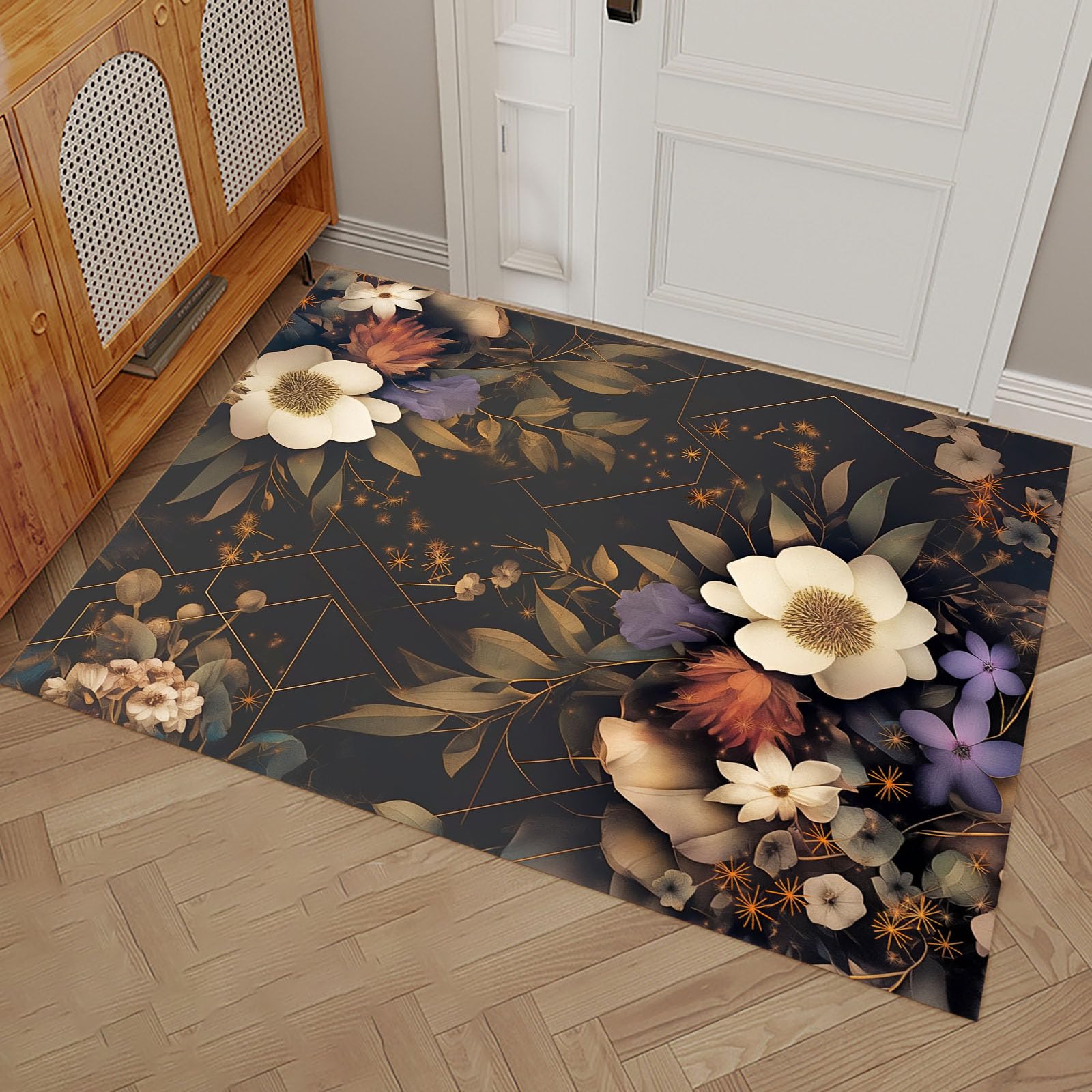 Tapis d'entrée vintage floral 80x120cm pour un couloir accueillant