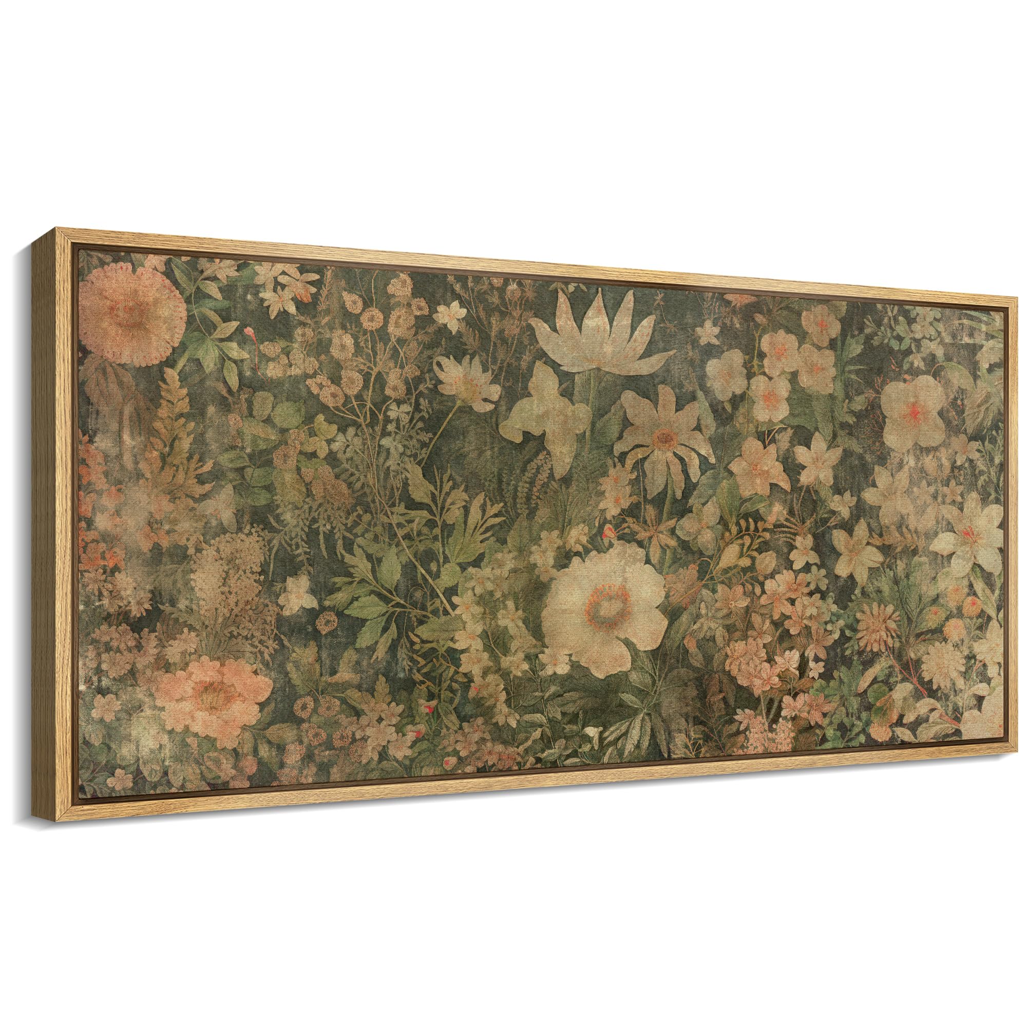 signford extra large framed canvas print wall art vintage floral garden antique style flower arrangement illustrations modern art calm warm for living room, bedroom, office - 60"x30"