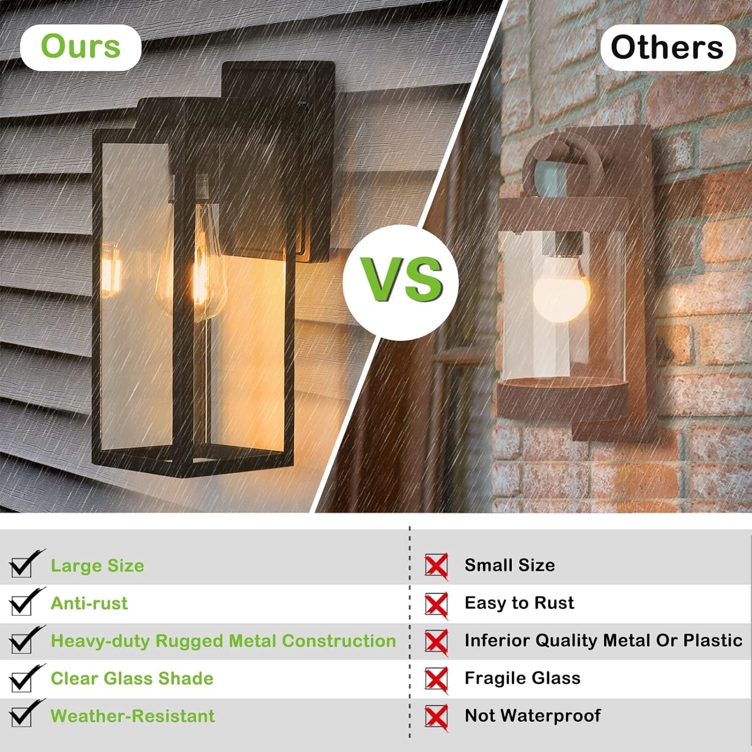 hykolity Large Size Outdoor Wall Lights,16 Inch Wall Lantern, Waterproof Exterior Wall Sconce, Anti-Rust Wall Mounted Lighting with Glass Shade,Lamp with E26 Socket for Porch, Front Door, 2 Pack