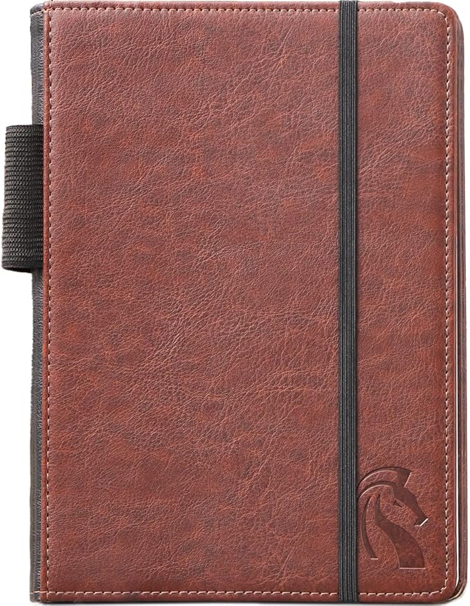 A5 Brown Hardcover Notebook - Women / Mens Journal For Writing - 100GSM Hardback Brown Journal For Men / Women in Business, Office, Work - 200 Perforated Lined Paper - Faux Leather Journal