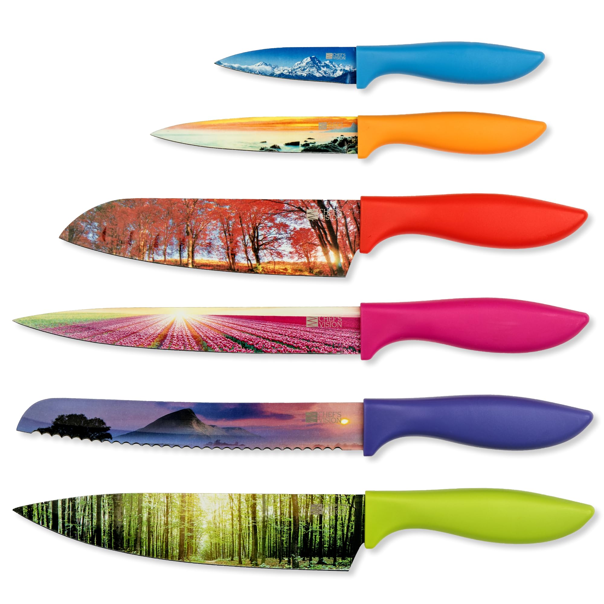 CHEF'S VISION Landscape Knife Set, Six-Piece Stainless Steel Kitchen Knives