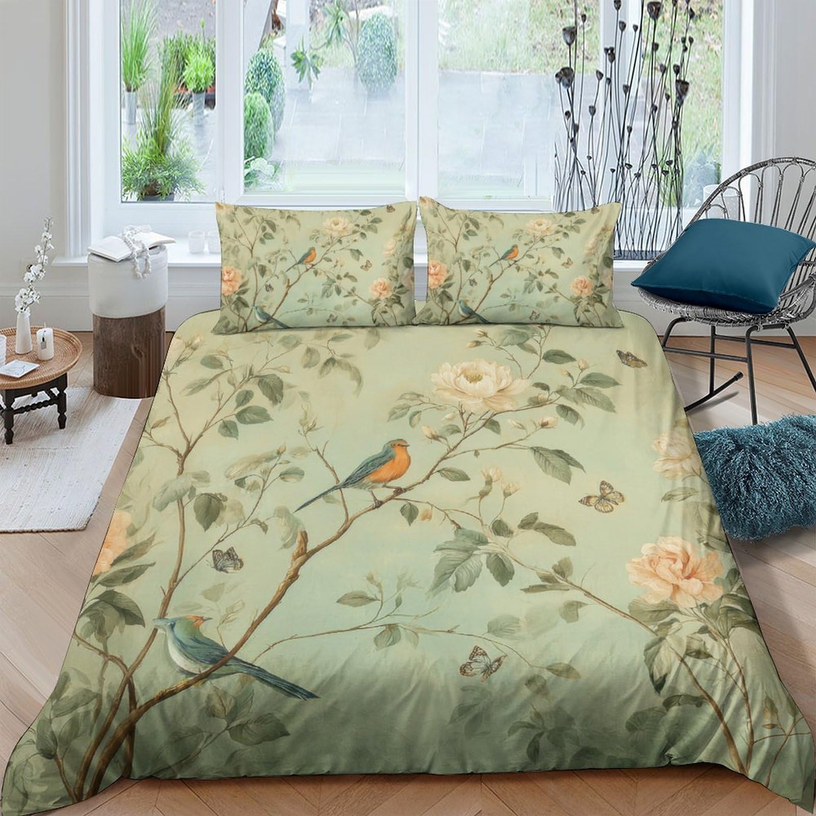 Ctjqhvkz Style-3 3D Printed Vintage Bird Flower Fitted Sheet Microfiber Non-Slip Mattress Cover For Bedroom Guest Room Decor Single（135X200cm）