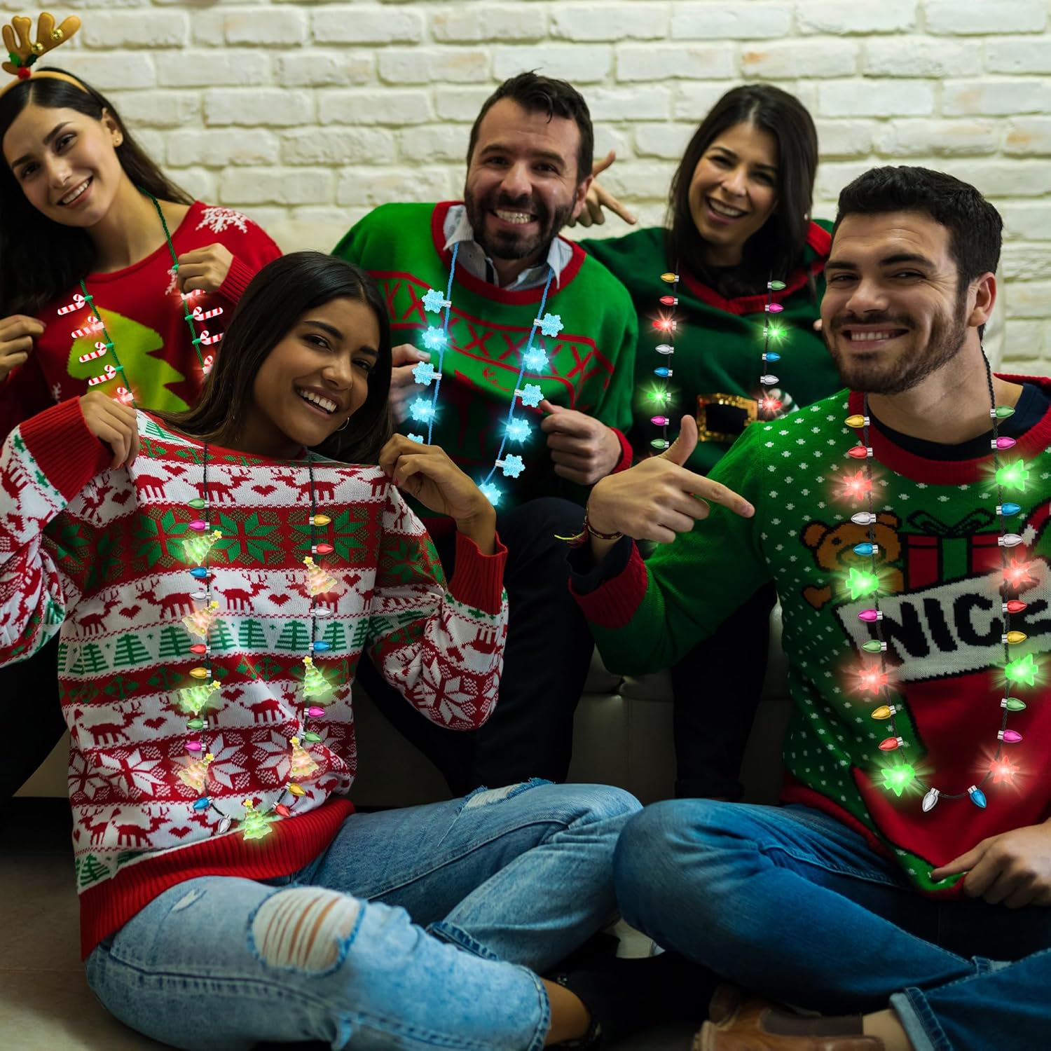 20 PCS Light up Christmas Necklaces, Xmas Party Accessories of 10 Kinds, 3 Glow Modes Christmas Light Necklace party Favors, Multi-color Xmas Light Necklace for FestiveTheme Ugly Sweater Supplies