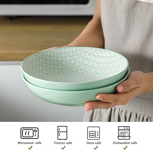 Miniatura 3 de Tazones de sopa grandes de cerámica de 8 pulgadas, cuencos de ramen de 28 onzas de ancho y poco profundos para ensalada, cereales, frutas, pasta,