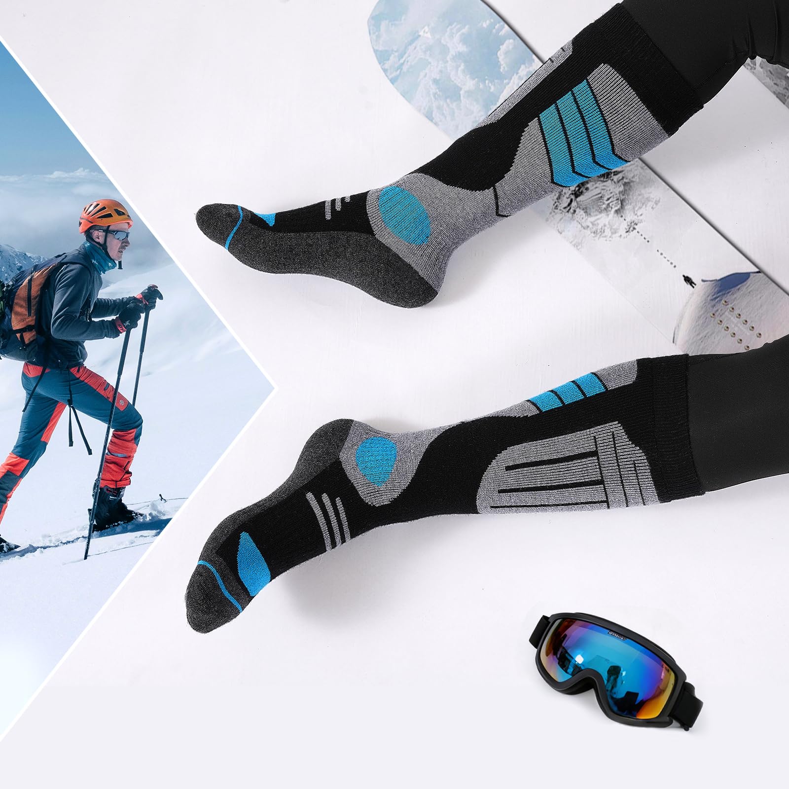 SukModen 2 Paia Calzini da Sci in Lana di Merino Per Signore e Signori, Lana Calda Termici Calzini Invernali Spessi Per Tempo Freddo, Neve, Sci, Snowboard, Caccia, Escursioni​