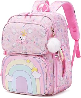 Backpack for Kids, Lightweight Girls Backpack Wide Open School Backpack Watrer Resistant Book Bag for Primary Elementary School,Pink Rainbow