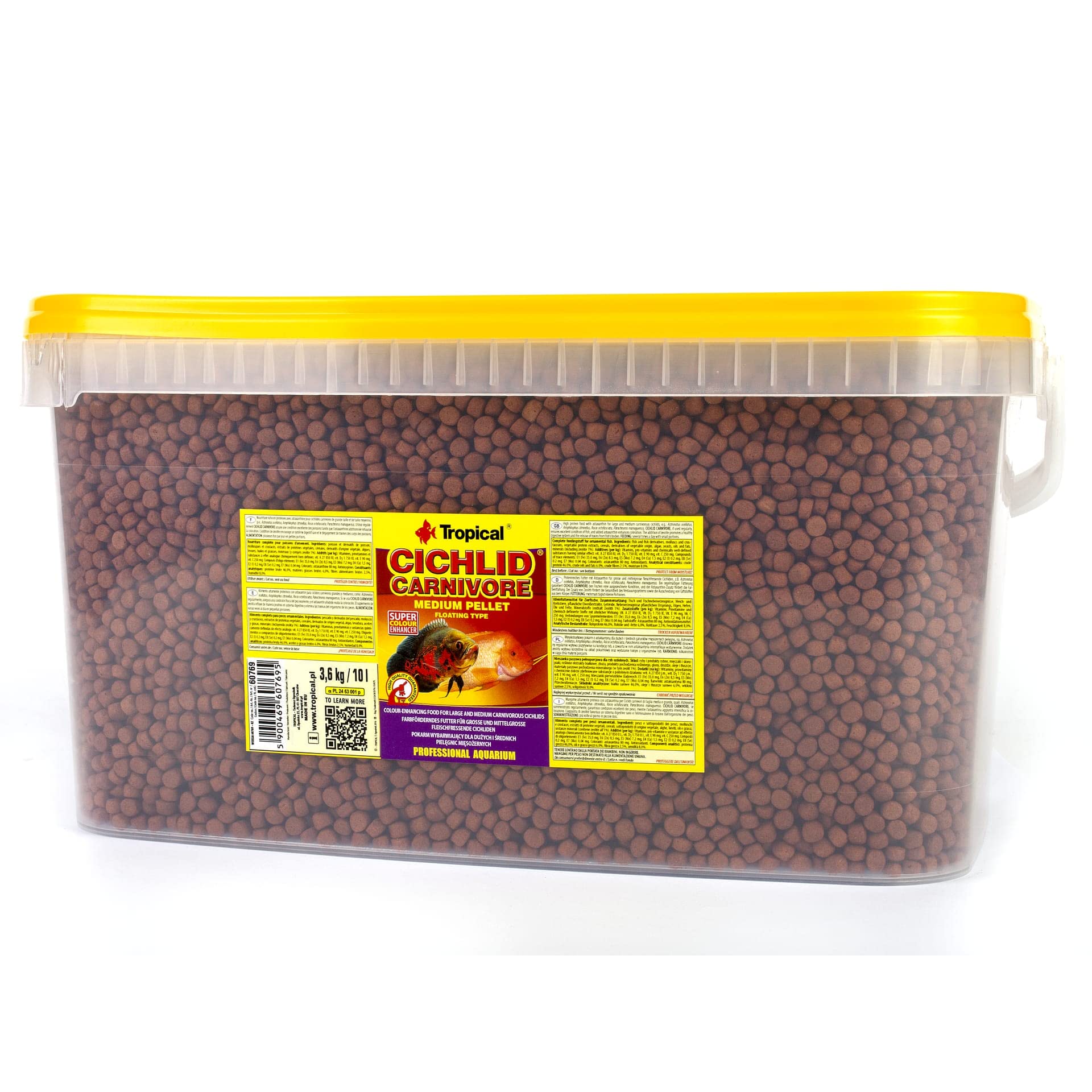 Tropical CICHLID CARNIVORE Medium PELLET 10L / 3,6kg - Alimento para cíclidos carnívoros Grandes y medianos