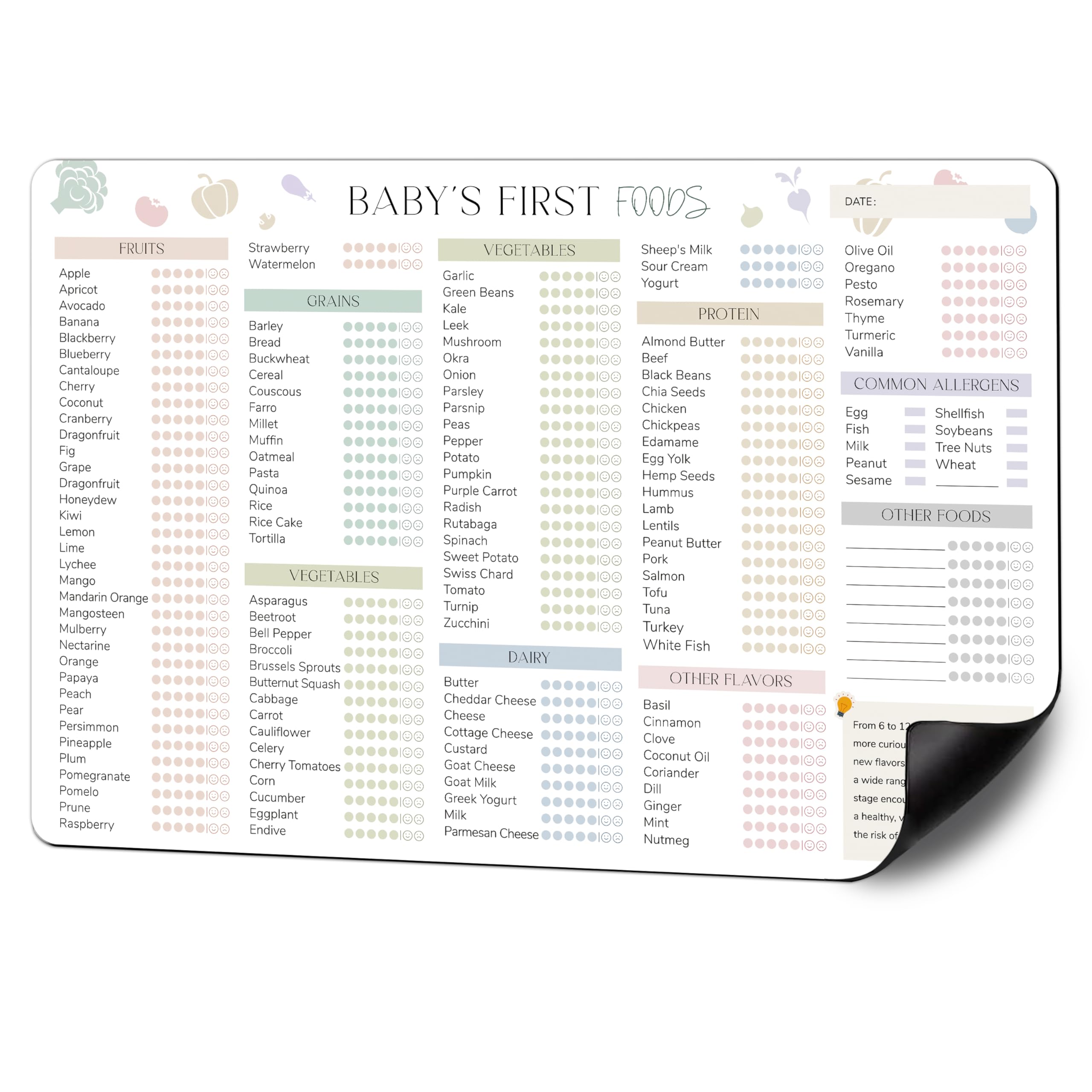 BIROYAL Baby Weaning Chart, Baby Weaning Essentials, Magnetic First Foods Tracker Fridge Chart & Daily Food Log Meal Planner, 12"x8" Magnetic Food Tracker for Fridge and Metal Plate