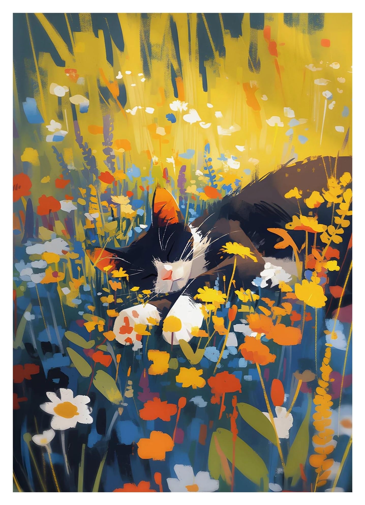 Peinture sur toile de chats blancs et fleurs pour une ambiance douce