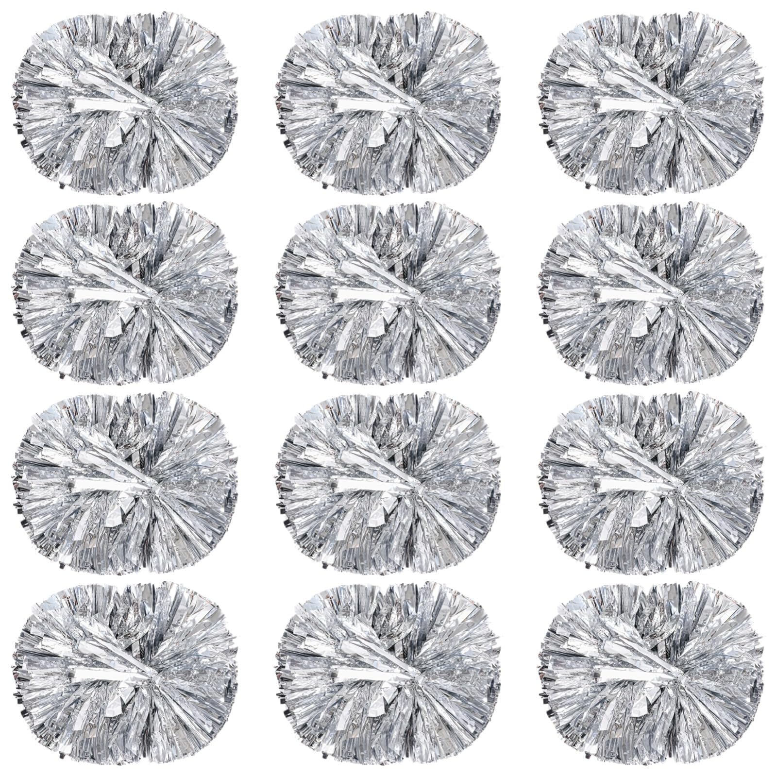 Lot de 12 pompons de pom-pom girl argentés avec poignées, 29 cm, pour événements sportifs et fêtes