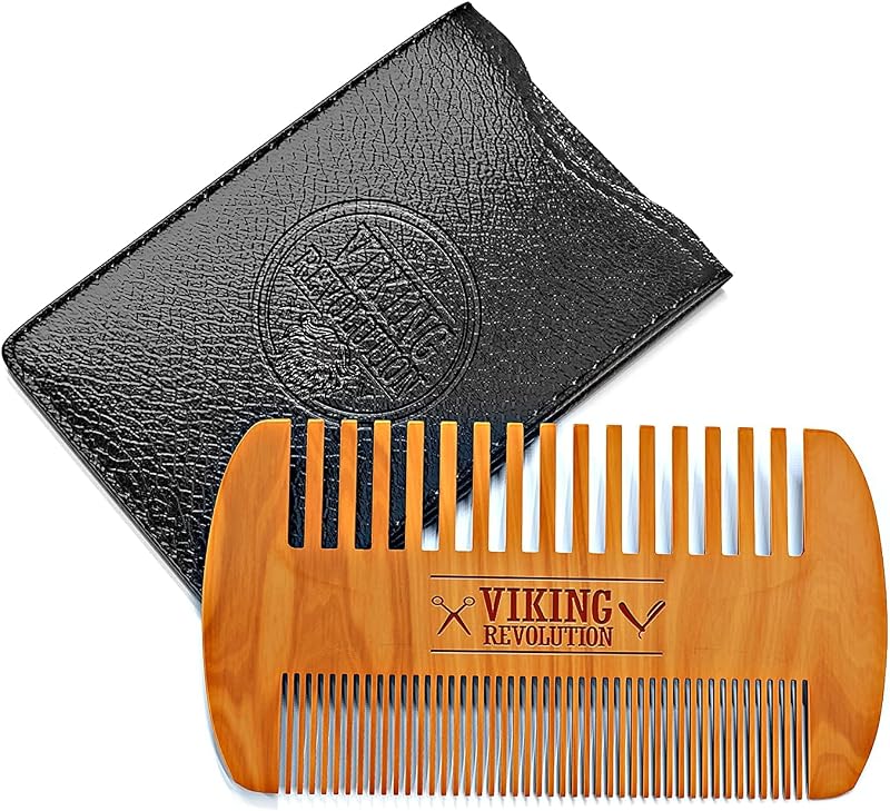 Wooden Beard Comb and Case - Pocket Comb | Premium Pocket-Sized Wooden Comb - Durable Protective Travel Case Included - Dual-Sided Fine & Coarse Teeth for All Beards