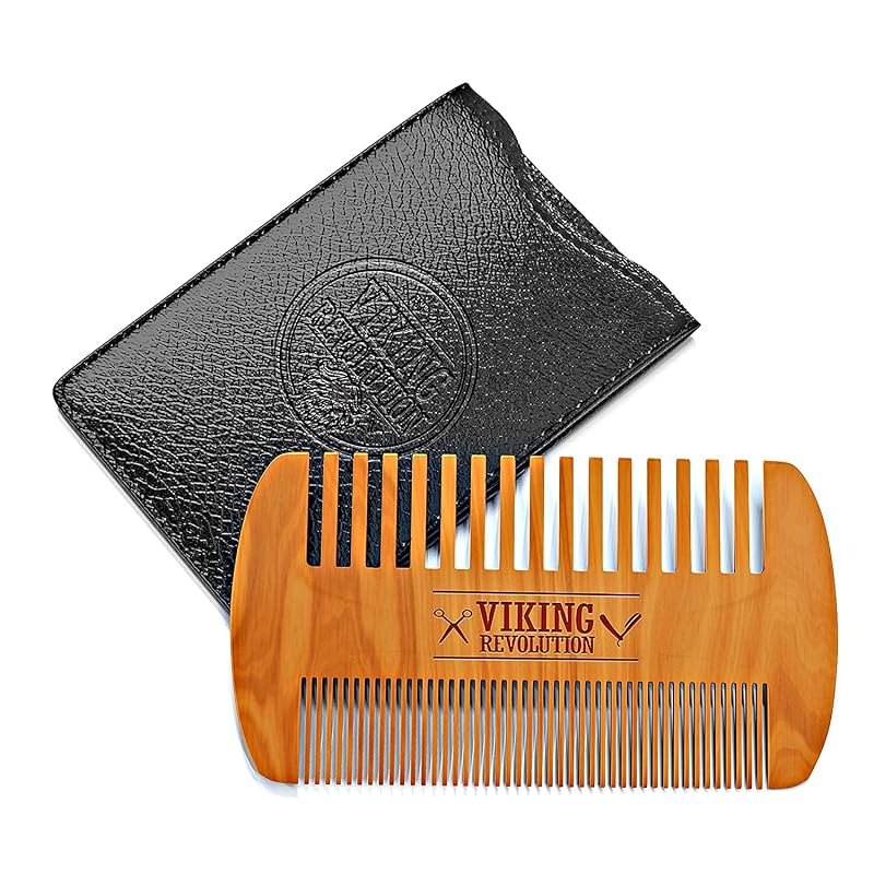 Pente de madeira para barba Viking Revolution com estojo