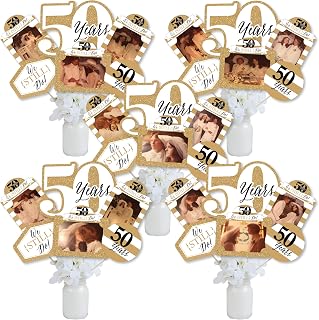 Big Dot of Happiness We Still Do - 50th Wedding Anniversary - Table Decorations Kit - Anniversary Party Centerpiece Sticks and Photo Table Toppers Virtual Bundle