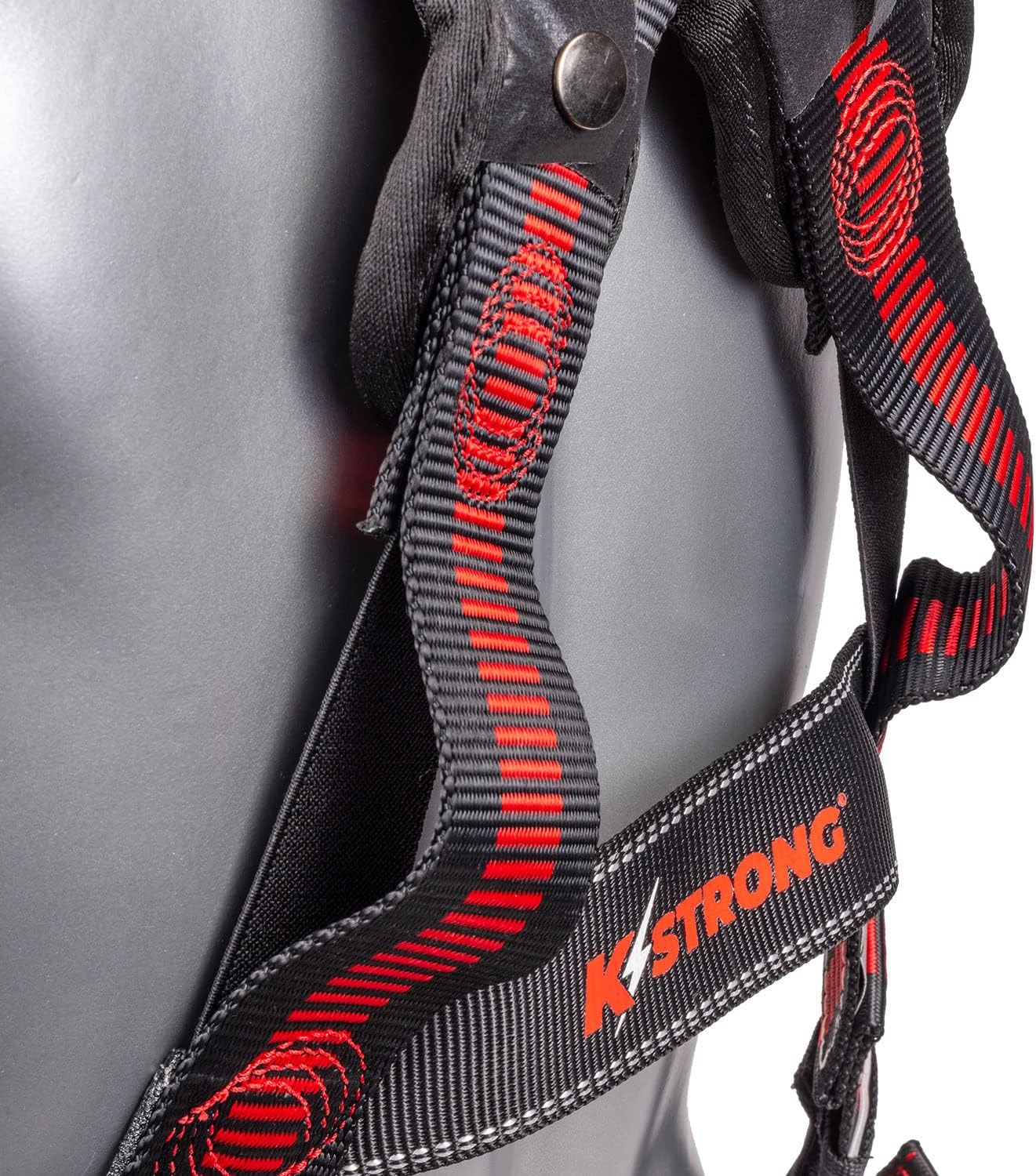 KStrong Harness UFH15203GQ Kapture Elite+ Fall Protection 5-Point Full Body Safety Harness, Enhanced Aluminum Dorsal D-Ring Plus, TB Legs, QC Chest, ANSI Compliant, M-L, Red/Black