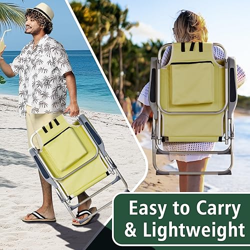 Miniatura 6 de Silla de césped de playa alta para exteriores, silla plegable portátil y ligera para adultos, mochila portátil plegable, con soporte para tazas,