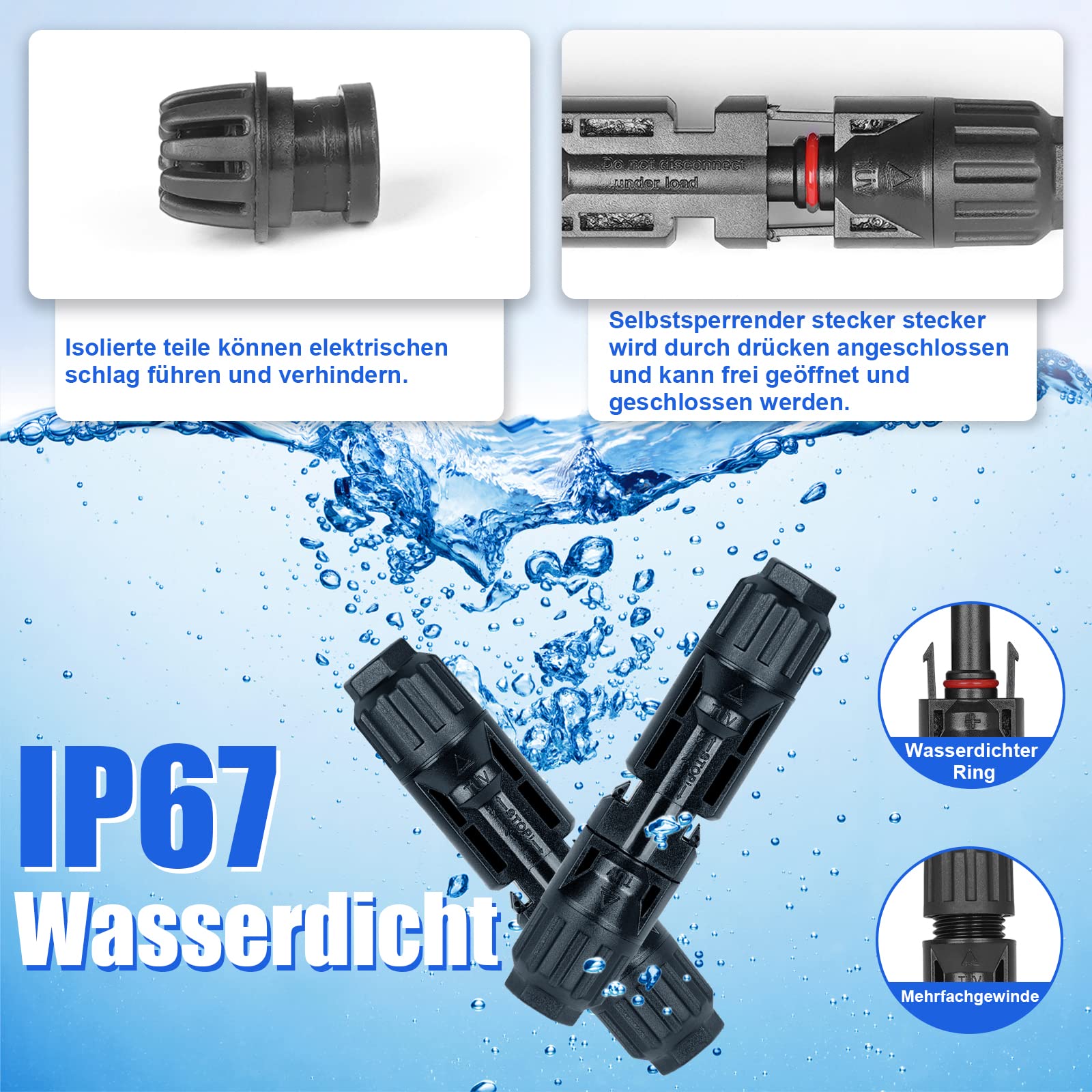 Solarstecker Set 45 Paar Photovoltaik Solar Stecker Outdoor IP67 Wasserdicht Solarpanel Stecker Solar Kabelstecker Anschlüsse Verbinder Steckverbinder Männlich/Weiblich für 2.5/4/6mm² Kabel