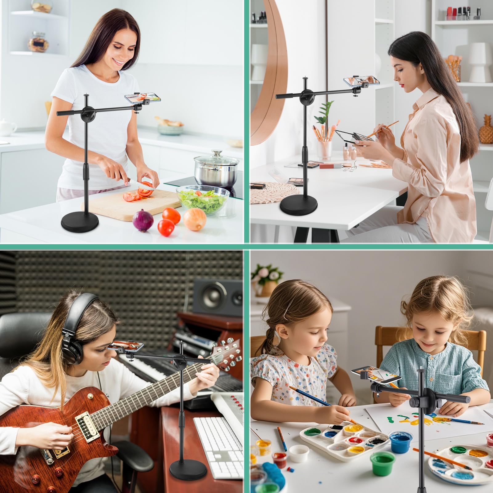 Supporto da Tavolo per Telefono in Streaming Live, Supporto per Telefono per Fotografia Desktop Regolabile in Altezza e Angolazione con Base Rotonda Robusta per Luce di Riempimento per Riprese Video F