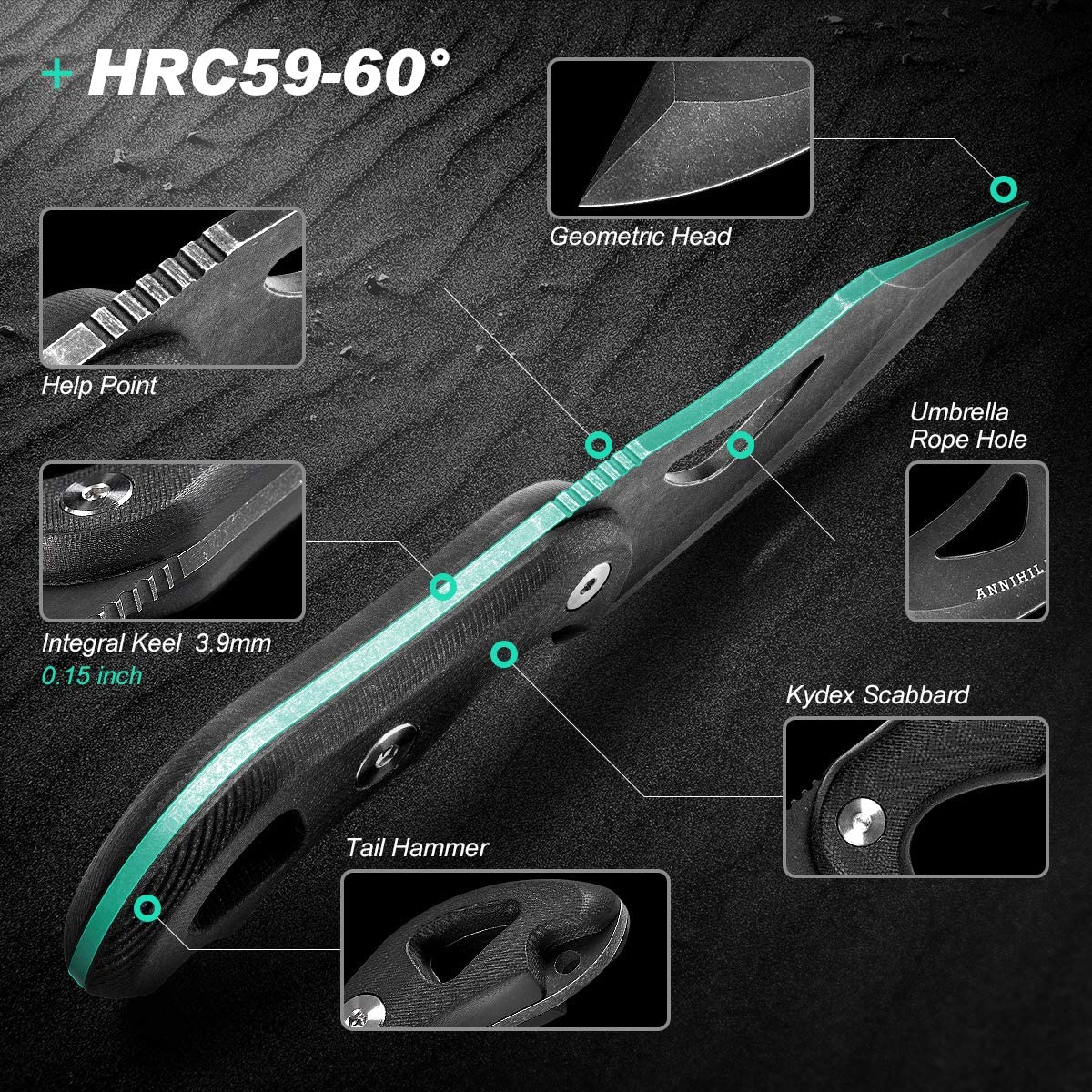 Buy Zune Lotoo Fixed Blade Camping Knife with Sheath D2 Steel Tactical