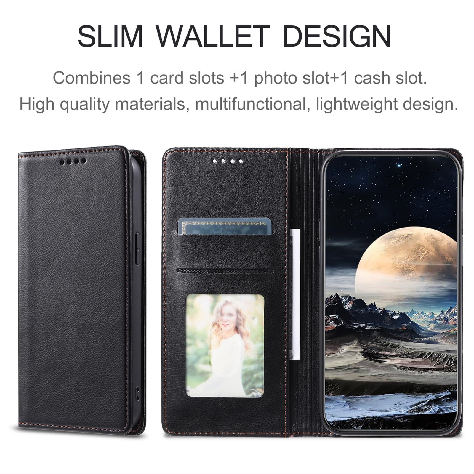 Skórzane etui na telefon komórkowy do iPhone'a 15 Pro Max/15 Pro/15 Plus/15, skórzane etui odporne na upadki, etui z klapką, miejsce na kartę, funkcja stojaka, etui na telefon, pomarańczowe, 15