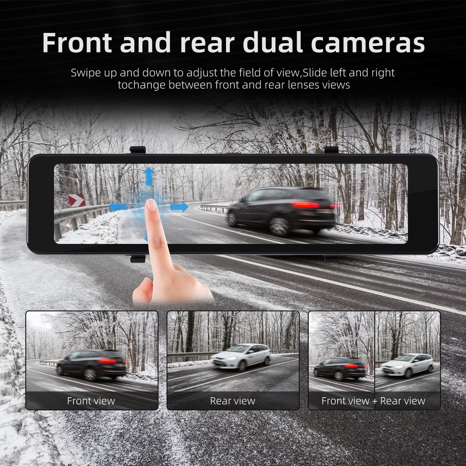 CAMECHO Rétroviseur Dash Cam 11.26" avec Apple CarPlay Android Auto et caméra de recul sans Fil, Smart Screen Mirror pour Voitures Et amions avec Vision Nocturne Carte 64G