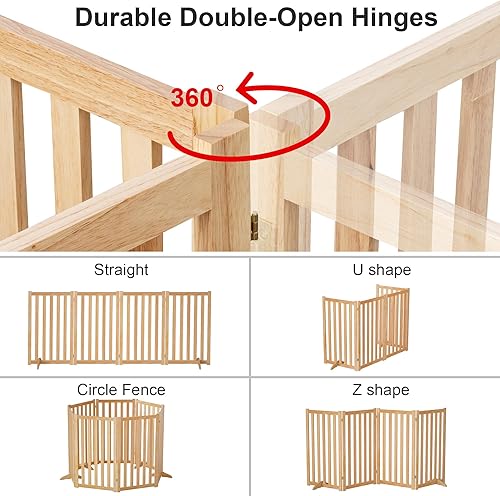 Miniatura 3 de Puerta independiente extra alta de 36 pulgadas de altura para mascotas, valla de seguridad plegable de madera maciza con 2 pies de apoyo, ideal para