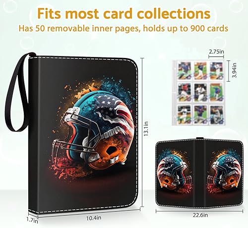Miniatura 5 de Carpeta de tarjetas de fútbol, libro de 9 bolsillos para 900 tarjetas, 50 carpetas extraíbles, portatarjetas deportivas para almacenamiento de