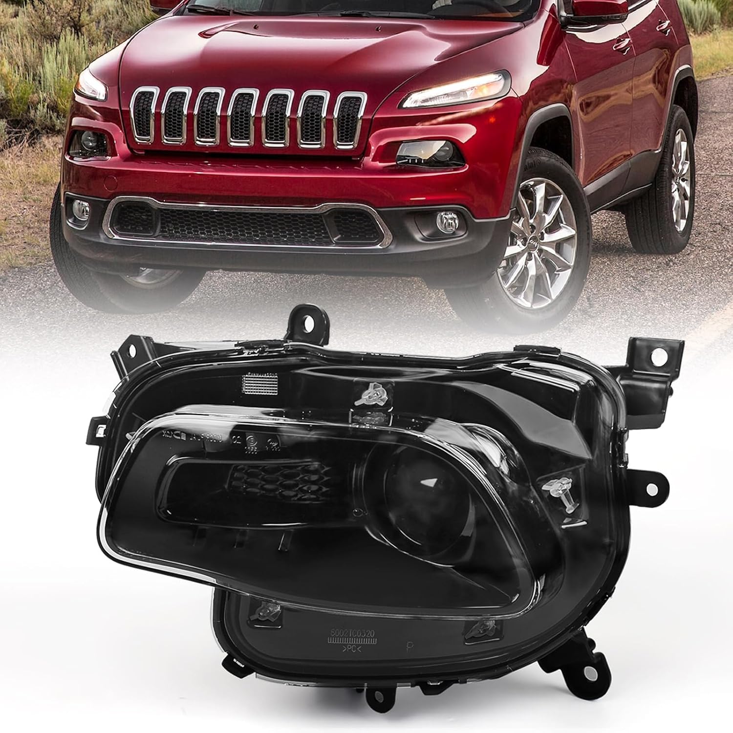 Huray Headlight Assembly for Jeep Cherokee 2014-2018 [Only for Halogen Type] [Black] OE Head Lamp Replacement Driver Side Driver Side(Left)