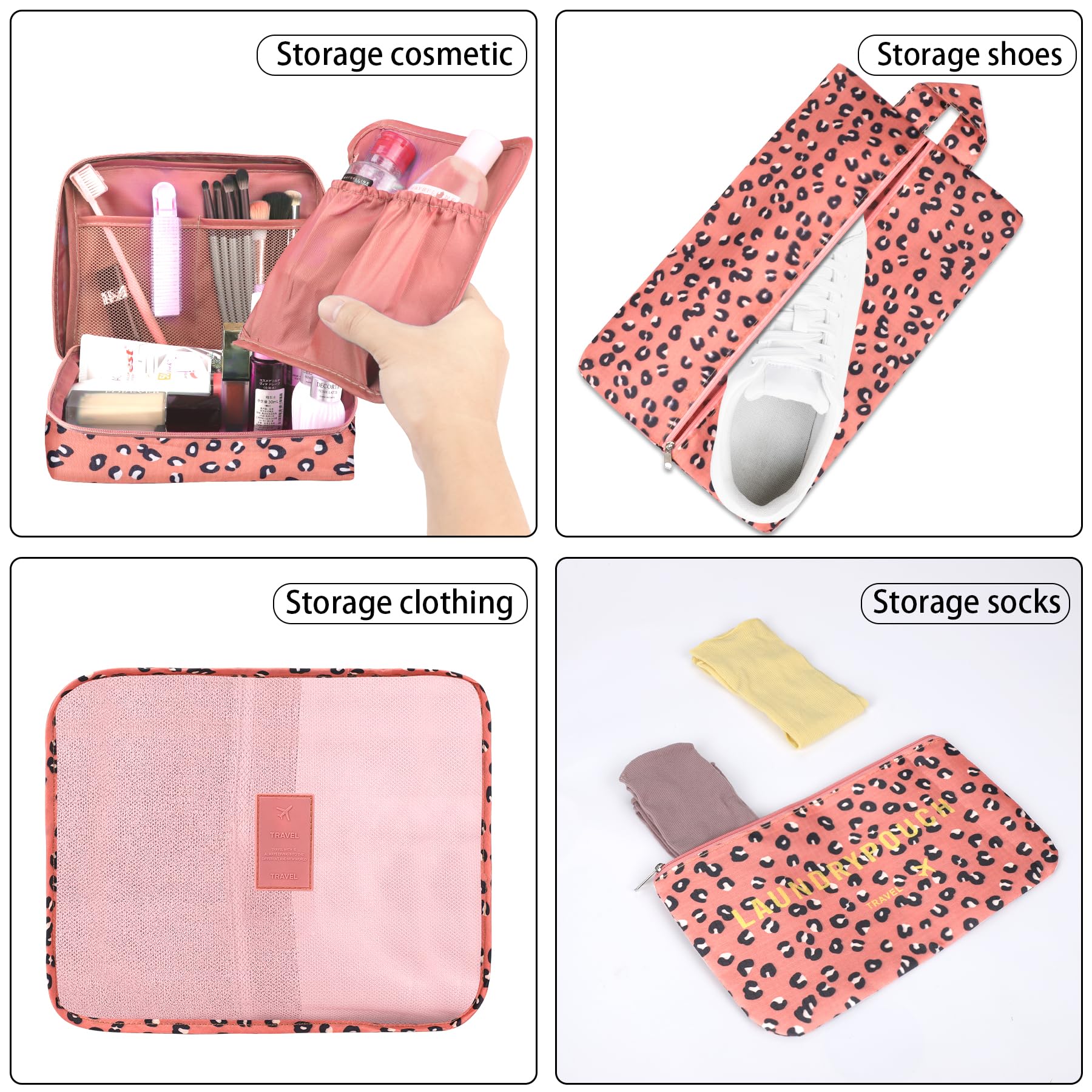 Coolzon Organizer Valigie Viaggio Set 8 Pezzi set, Cubi di Imballaggio Organizer Valigia Perfect Storage Travel Luggage Organizer per i vestiti,Cosmetici,Scarpe,Intimo,Pantera Rosa