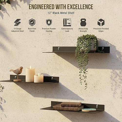 Miniatura 4 de SIMOND STORE Estante flotante lineal, estante industrial de acero resistente montado en la pared, estante diseñado para bricolaje