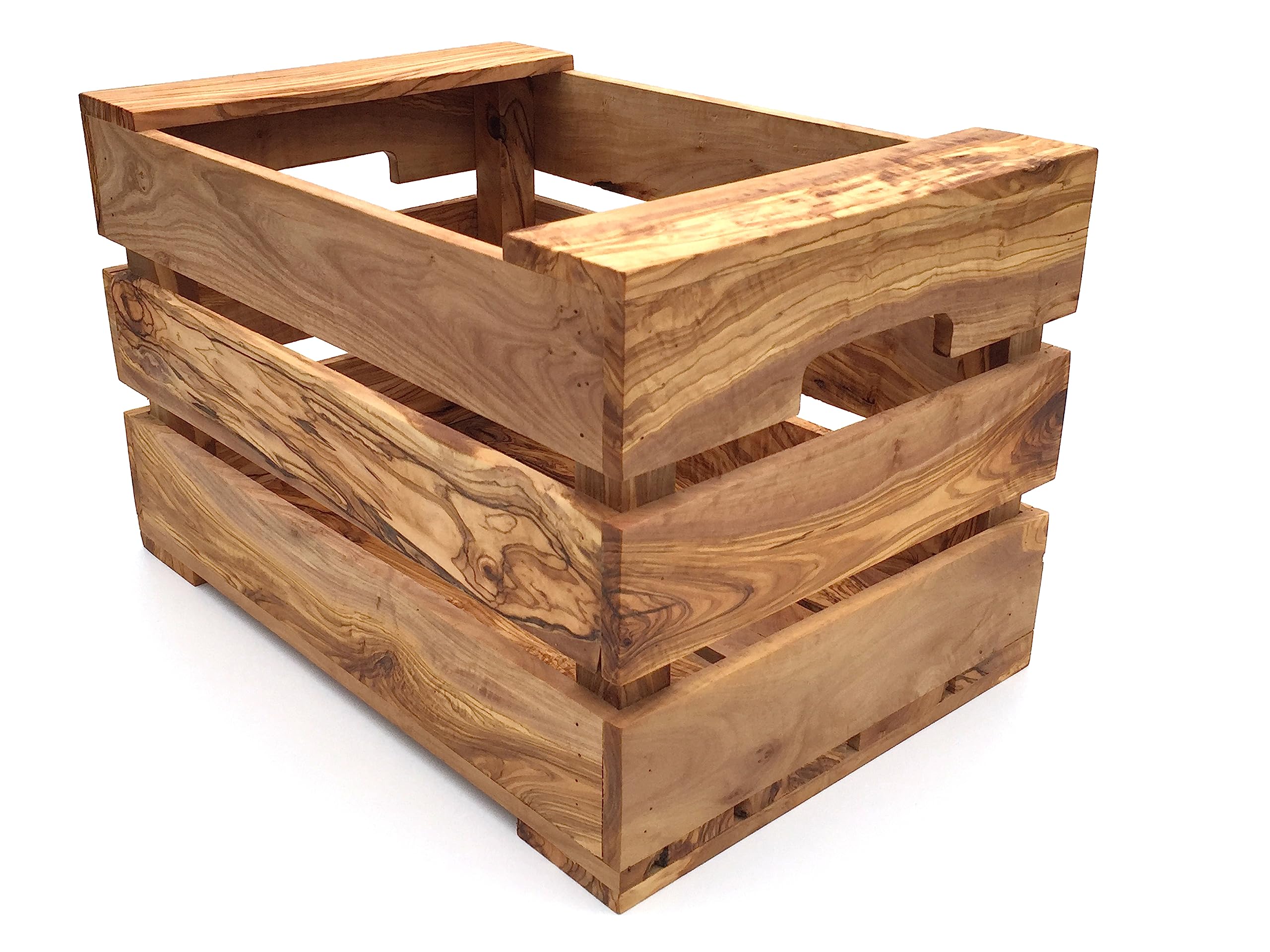 Kiste handgefertigt aus Olivenholz Größe XL 45x35x28 cm Aufbewahrung Gemüsekiste Obstkiste Dekor Holzkiste