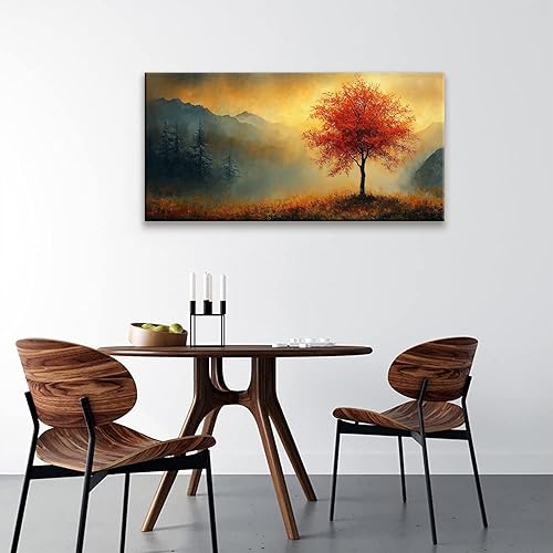 Miniatura 4 de Suconvng Lienzo moderno para decoración de pared, pintura de árbol, decoración estética para el hogar, paisaje dorado, cuadro para dormitorio,