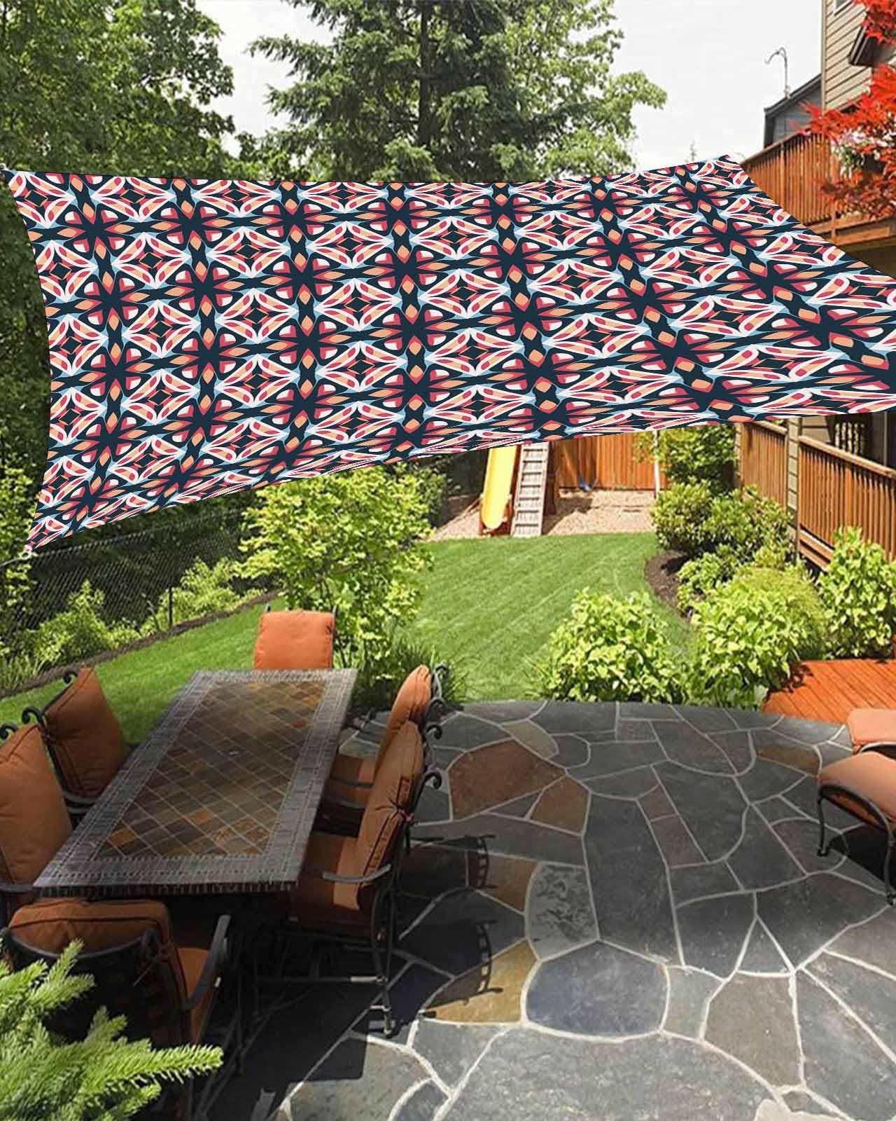Boanket Sun Shade Sail 12' x 16', Red Geometric Sun Blocking Shades Privacy Outdoor Covering, Blue Orange Boho Flower Modern Abstract Art Shade Cloth for Patio Deck Terrace Garden Lawns Beach Backyard