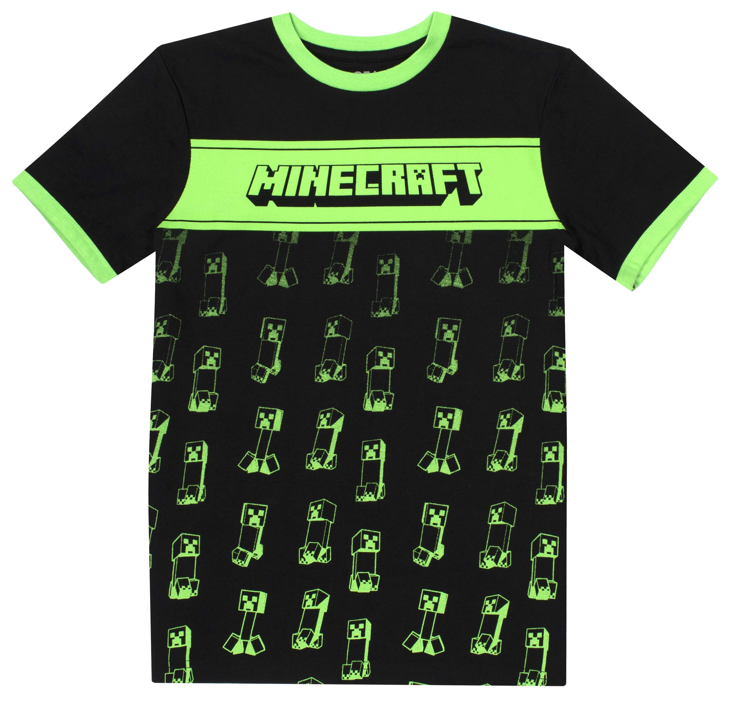 Minecraft - Clothes - Boys T Shirt - Gamer Kids Clothes - Contrast Creeper T Shirt Gifts - Gifts for Boys - Black & Green- Age 11/12